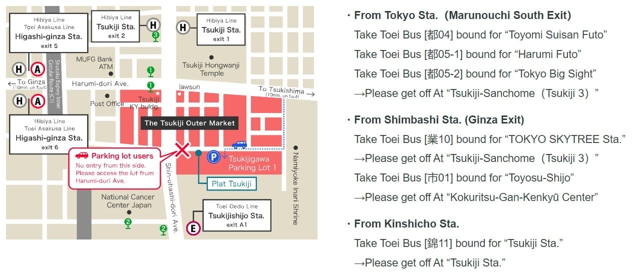 Tsukiji Outer Market Acces By Bus