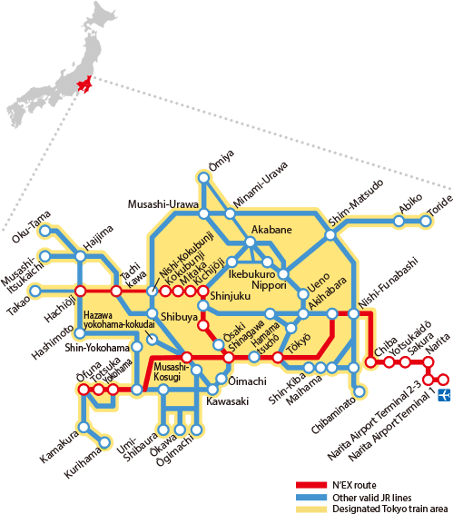 NEX Tokyo Round Trip Ticket Map