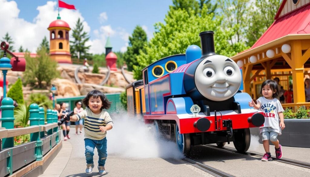 Gambar Thomas Land di Fuji-Q Highland dengan anak-anak bermain