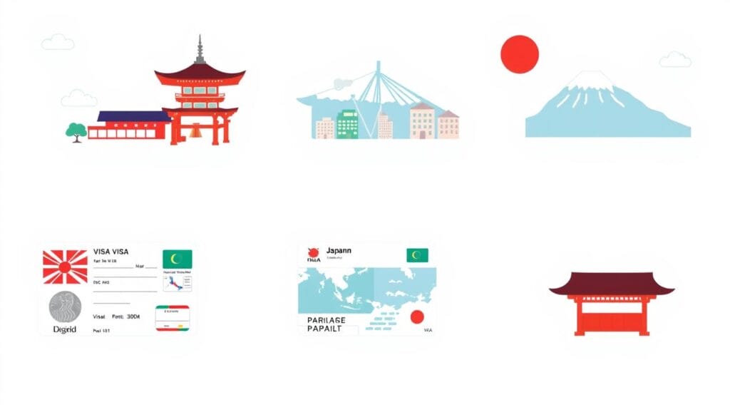 Ilustrasi berbagai jenis visa Jepang